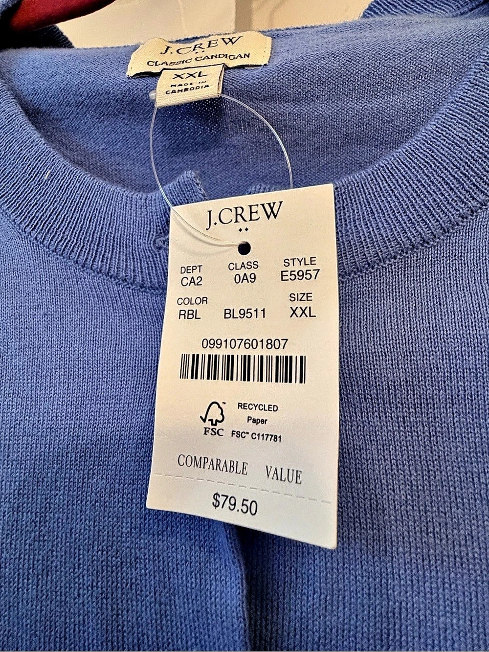 J.Crew Factory Classic Cardigan Blue Cotton XXL - Picture 2 of 2